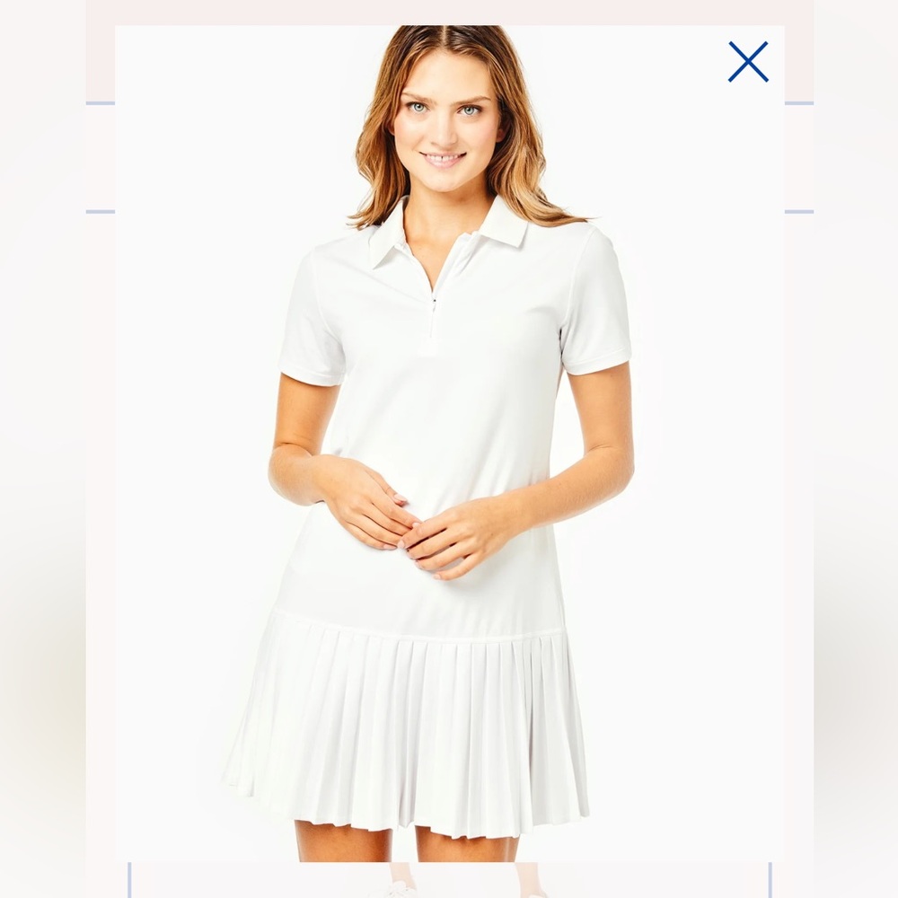 NWT Addison Bay Active Pique Sea Island Dress in White with Pleats